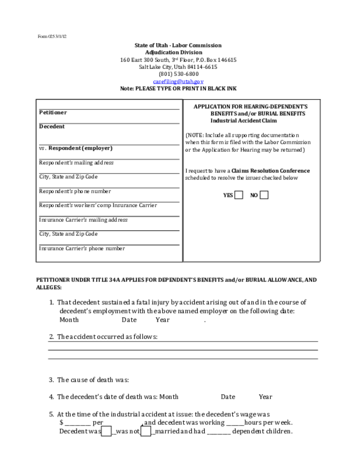 Industrial Accident Form 025 - Claim