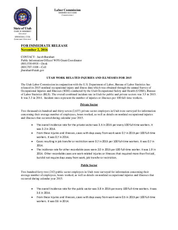 Work Related Injuries and Illnesses for 2015